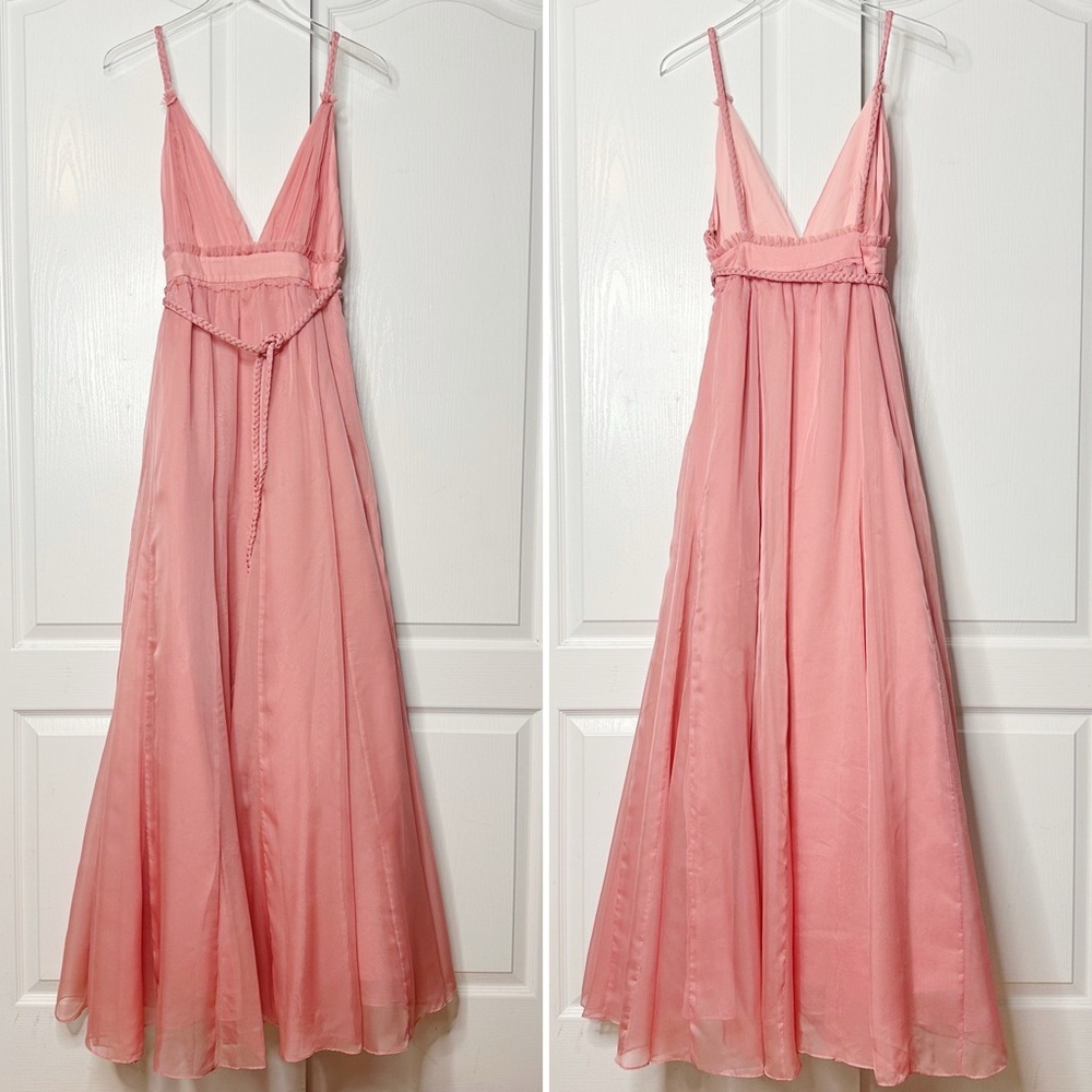 NWT ALICE + OLIVIA Carisa braid-trimmed chiffon gown in Rose Size 6 - Picture 5 of 10